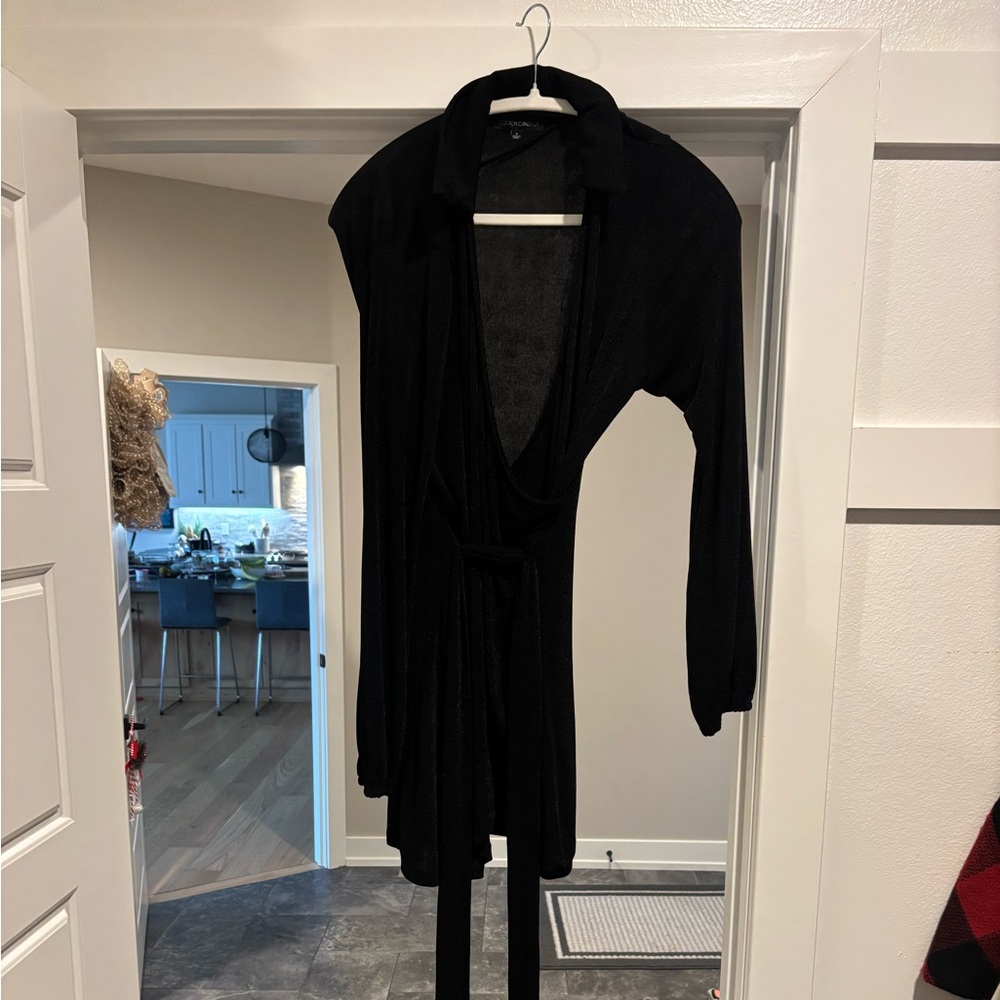 Cotton Candy Black Textured Wrap Dress